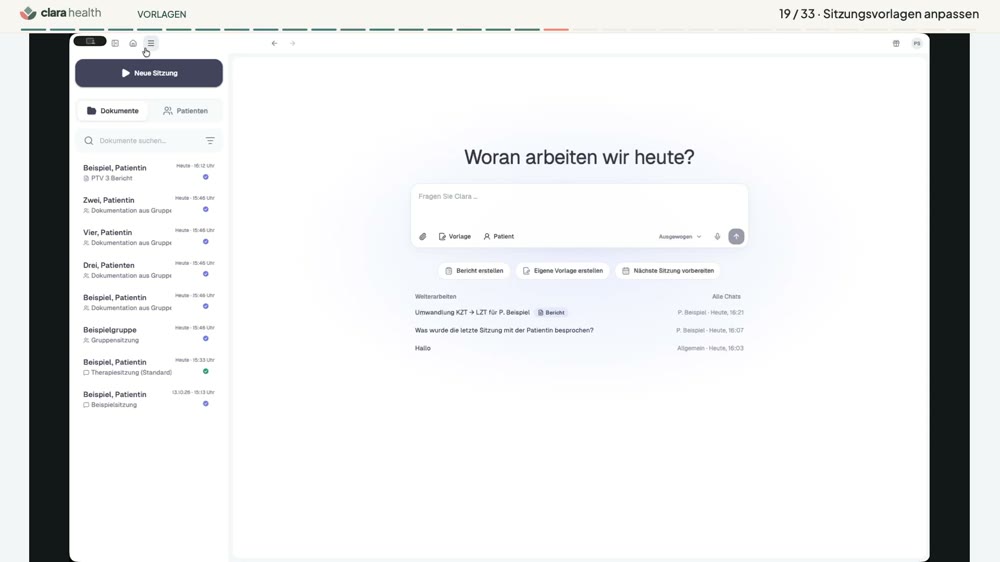 Ausschnitt aus der Clara-Produktdemo: Sitzungs- und Schreibvorlagen